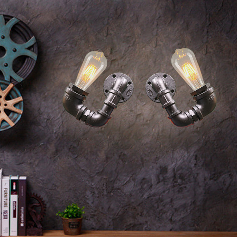 Avtoit | 2-Light Double Curved Arm Wall Lamp Antiqued Black/Rust/Gold Finish Metal Wall Lamp for Restaurant