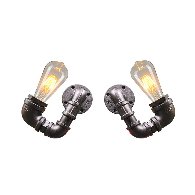 Avtoit | 2-Light Double Curved Arm Wall Lamp Antiqued Black/Rust/Gold Finish Metal Wall Lamp for Restaurant