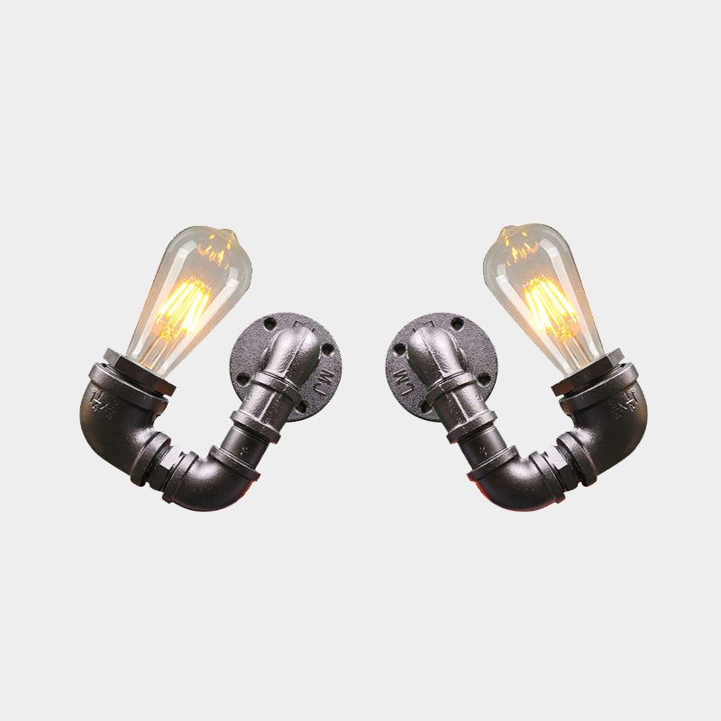Avtoit | 2-Light Double Curved Arm Wall Lamp Antiqued Black/Rust/Gold Finish Metal Wall Lamp for Restaurant
