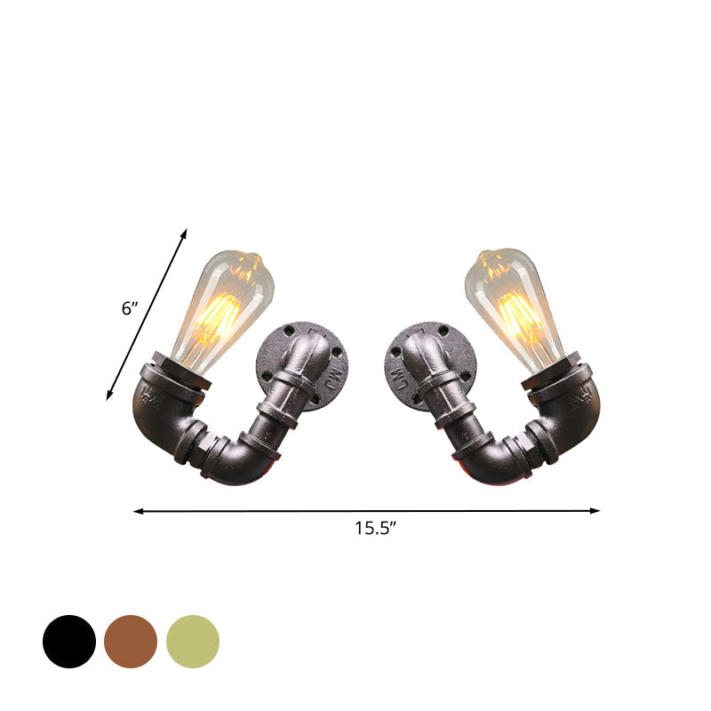 Avtoit | 2-Light Double Curved Arm Wall Lamp Antiqued Black/Rust/Gold Finish Metal Wall Lamp for Restaurant