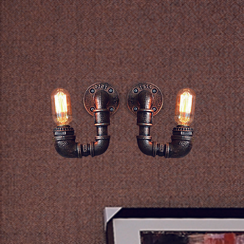 Avtoit | 2-Light Double Curved Arm Wall Lamp Antiqued Black/Rust/Gold Finish Metal Wall Lamp for Restaurant