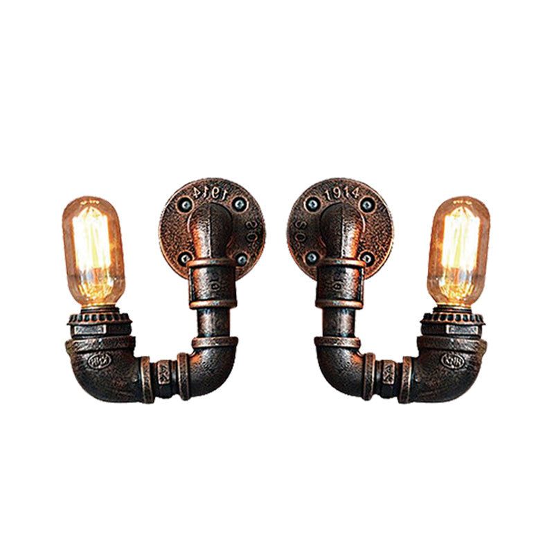 Avtoit | 2-Light Double Curved Arm Wall Lamp Antiqued Black/Rust/Gold Finish Metal Wall Lamp for Restaurant