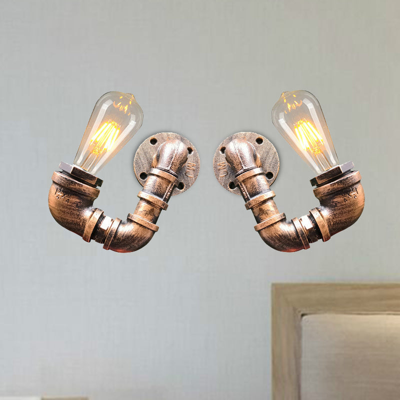 Avtoit | 2-Light Double Curved Arm Wall Lamp Antiqued Black/Rust/Gold Finish Metal Wall Lamp for Restaurant