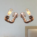 Avtoit | 2-Light Double Curved Arm Wall Lamp Antiqued Black/Rust/Gold Finish Metal Wall Lamp for Restaurant