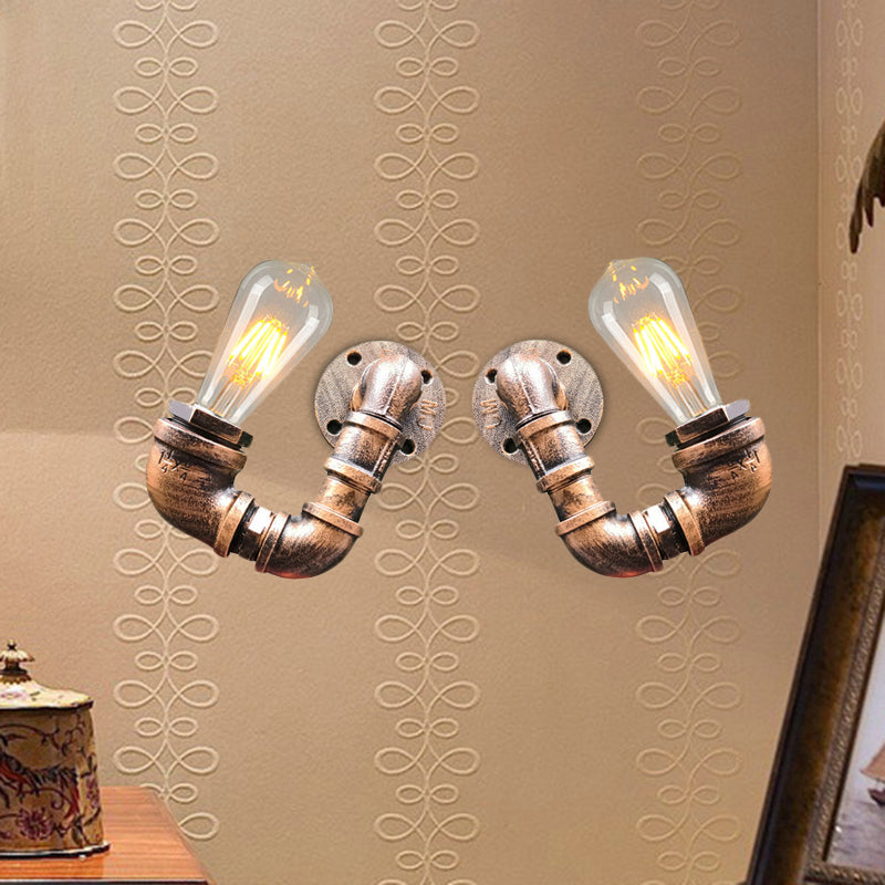 Avtoit | 2-Light Double Curved Arm Wall Lamp Antiqued Black/Rust/Gold Finish Metal Wall Lamp for Restaurant
