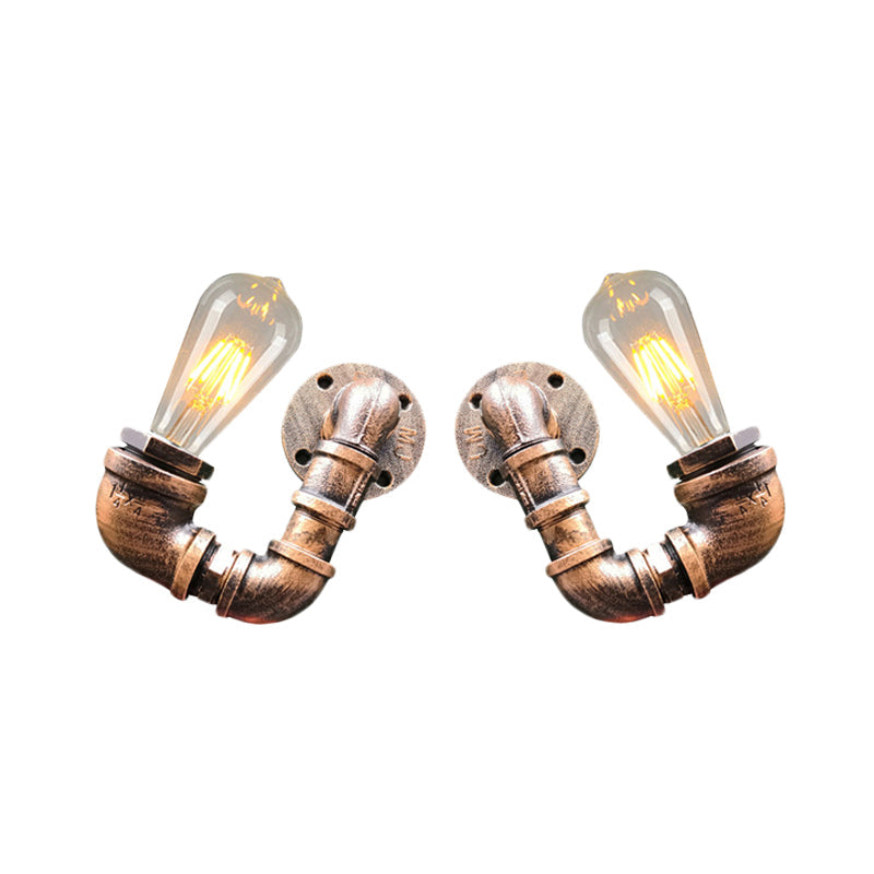 Avtoit | 2-Light Double Curved Arm Wall Lamp Antiqued Black/Rust/Gold Finish Metal Wall Lamp for Restaurant