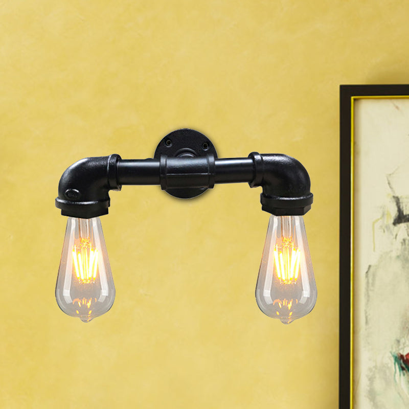 Avtoit | Metal Bare Bulb Wall Lamp Light Fixture Farmhouse 2-Head Coffee House Wall Mount Lamp in Black/Rust