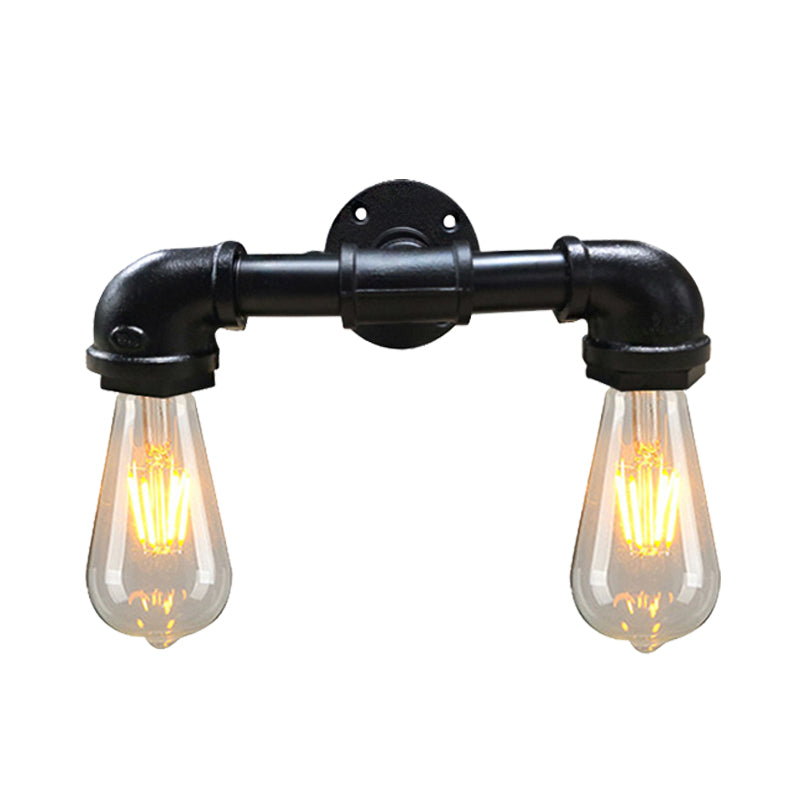 Avtoit | Metal Bare Bulb Wall Lamp Light Fixture Farmhouse 2-Head Coffee House Wall Mount Lamp in Black/Rust