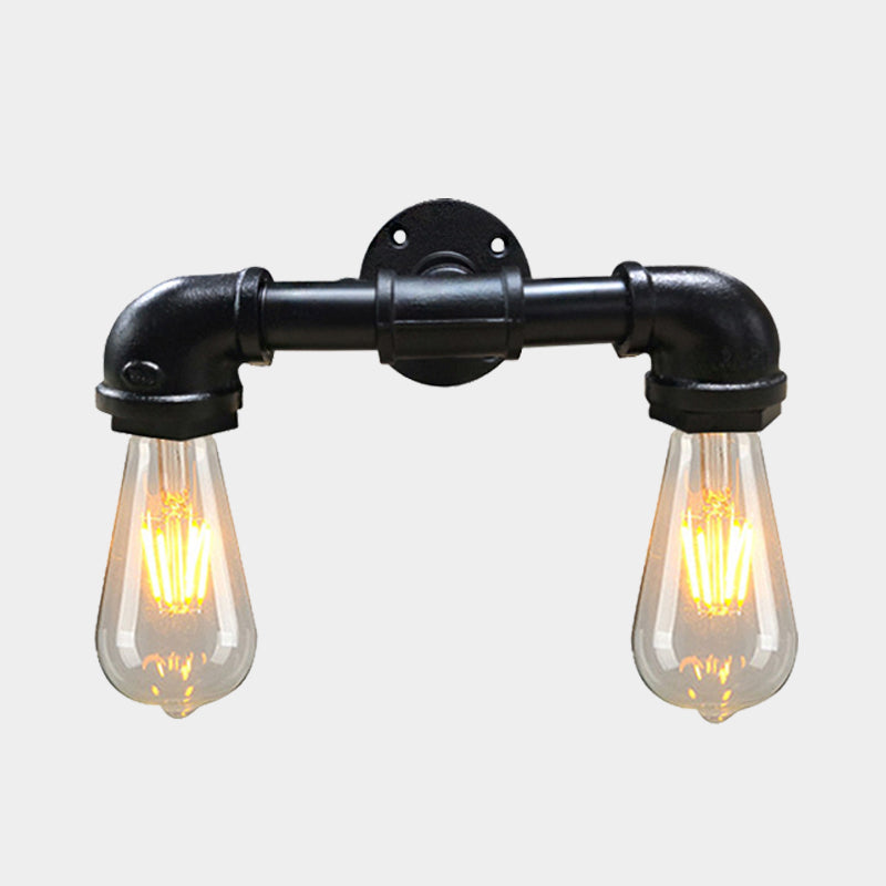 Avtoit | Metal Bare Bulb Wall Lamp Light Fixture Farmhouse 2-Head Coffee House Wall Mount Lamp in Black/Rust