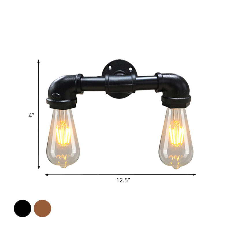 Avtoit | Metal Bare Bulb Wall Lamp Light Fixture Farmhouse 2-Head Coffee House Wall Mount Lamp in Black/Rust