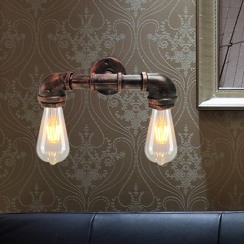 Avtoit | Metal Bare Bulb Wall Lamp Light Fixture Farmhouse 2-Head Coffee House Wall Mount Lamp in Black/Rust