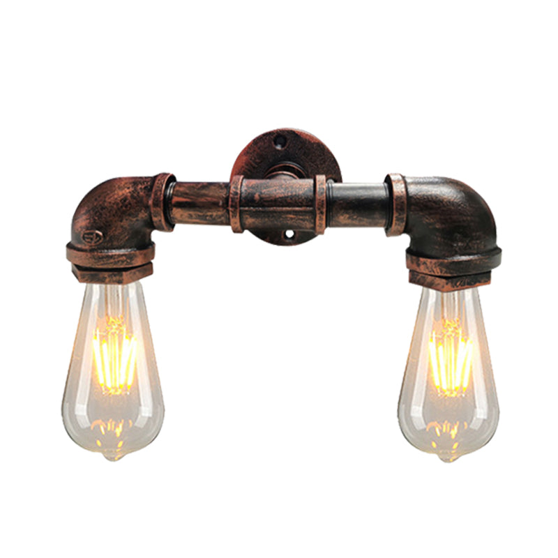 Avtoit | Metal Bare Bulb Wall Lamp Light Fixture Farmhouse 2-Head Coffee House Wall Mount Lamp in Black/Rust