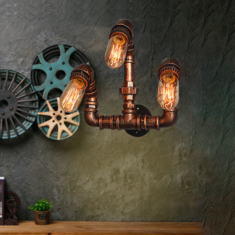 Avtoit | 3 Bulb Wall Sconce Lighting Farmhouse Curved Arm Metal Wall Mounted Lamp in Rust for Bar