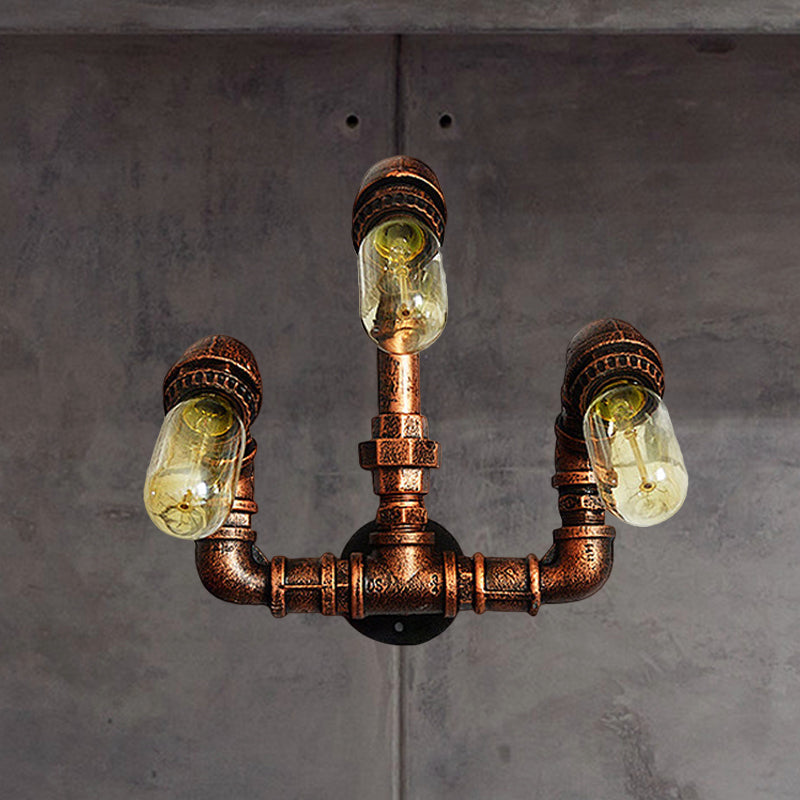 Avtoit | 3 Bulb Wall Sconce Lighting Farmhouse Curved Arm Metal Wall Mounted Lamp in Rust for Bar