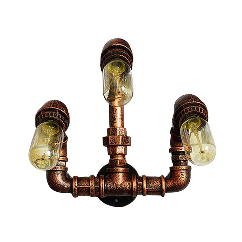 Avtoit | 3 Bulb Wall Sconce Lighting Farmhouse Curved Arm Metal Wall Mounted Lamp in Rust for Bar