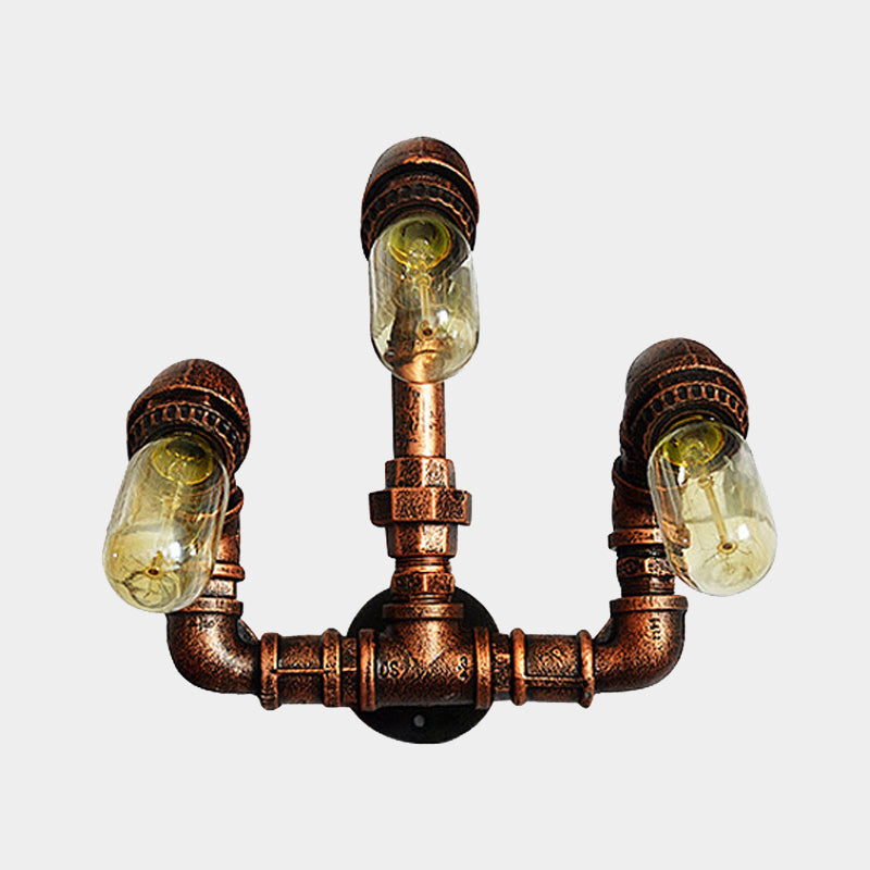 Avtoit | 3 Bulb Wall Sconce Lighting Farmhouse Curved Arm Metal Wall Mounted Lamp in Rust for Bar