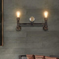 Avtoit | Iron Bronze Finish Wall Lamp Bare Bulb 2-Head Antiqued Sconce Lighting with Gauge Deco