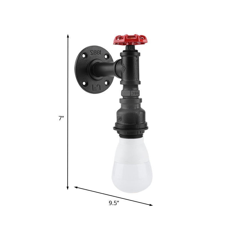 Avtoit | Black 1-Bulb Wall Lamp Farmhouse Iron Pipe Wall Mount Lighting with Red Valve Decoration for the Corner