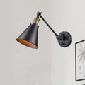 Avtoit | 1 Light Bulb Iron Wall Mount Vintage Black Swing Arm Living Room Wall Light Lamp with Cone Shade