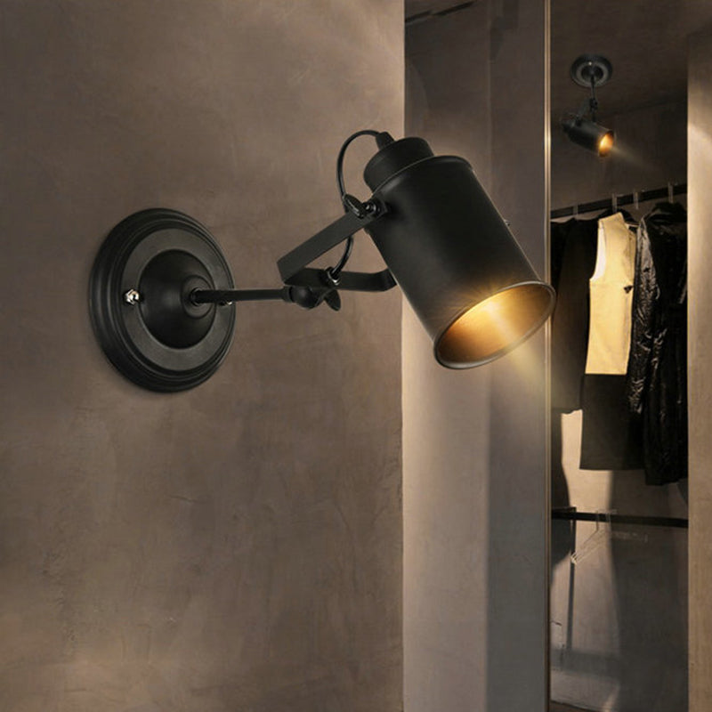 Avtoit | Farmhouse Cylinder Sconce Lighting 1-Light Iron Wall Lamp Fixture in Black with Adjustable Handle