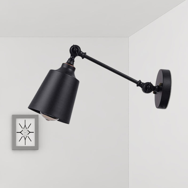 Avtoit | Iron Bell Wall Mount Sconce Industrial 1 Head Nightstand Plug-In Wall Light Fixture in Black with Swivel Arm