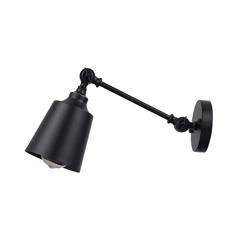 Avtoit | Iron Bell Wall Mount Sconce Industrial 1 Head Nightstand Plug-In Wall Light Fixture in Black with Swivel Arm