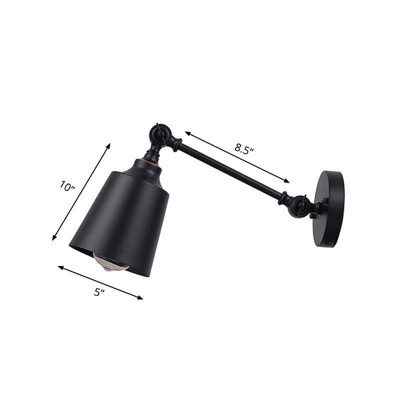 Avtoit | Iron Bell Wall Mount Sconce Industrial 1 Head Nightstand Plug-In Wall Light Fixture in Black with Swivel Arm