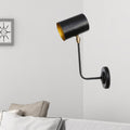 Avtoit | Antiqued Right Angle Arm Wall Lamp 1 Lamp 6"/10" T Iron Wall Mounted Light in Black and Inner Gold with Cylindrical Shade