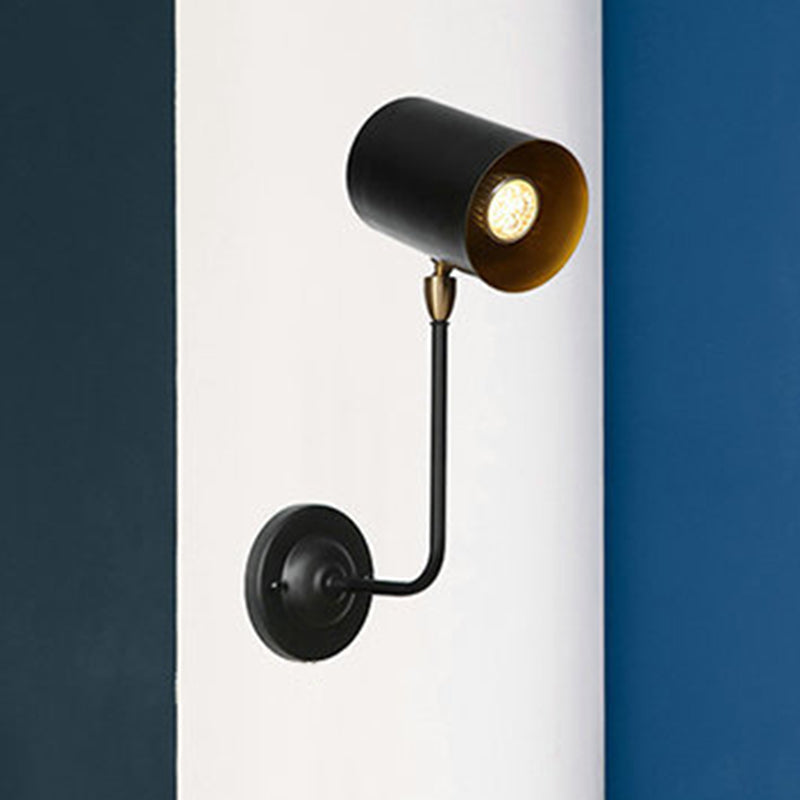Avtoit | Antiqued Right Angle Arm Wall Lamp 1 Lamp 6"/10" T Iron Wall Mounted Light in Black and Inner Gold with Cylindrical Shade