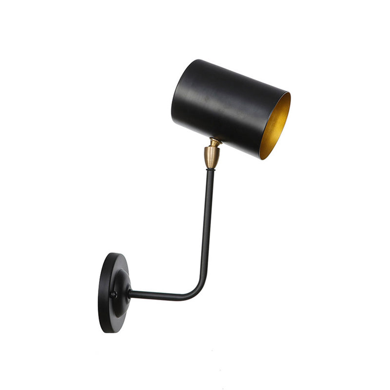 Avtoit | Antiqued Right Angle Arm Wall Lamp 1 Lamp 6"/10" T Iron Wall Mounted Light in Black and Inner Gold with Cylindrical Shade