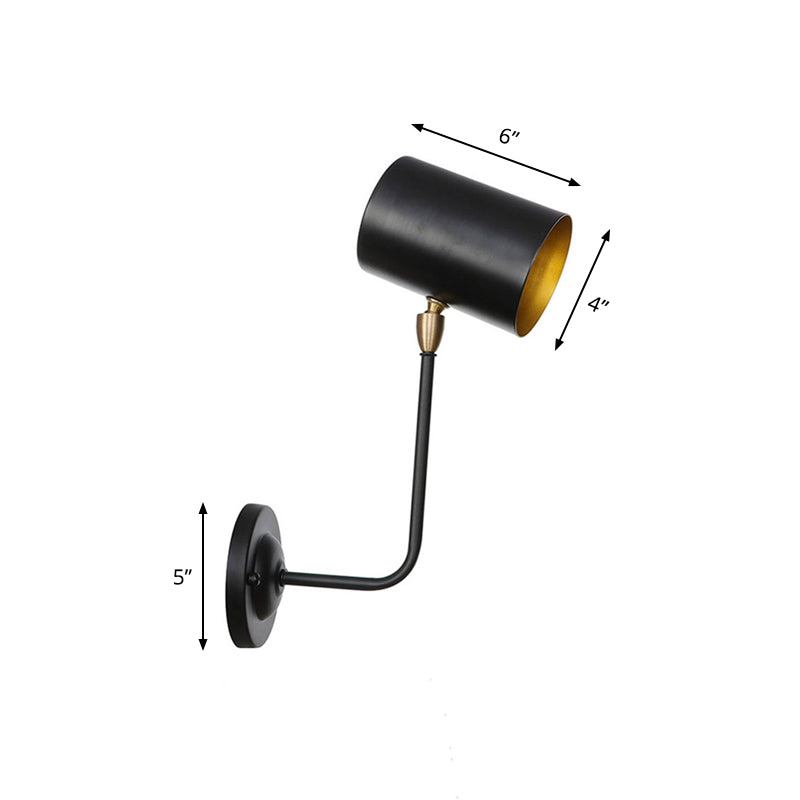 Avtoit | Antiqued Right Angle Arm Wall Lamp 1 Lamp 6"/10" T Iron Wall Mounted Light in Black and Inner Gold with Cylindrical Shade