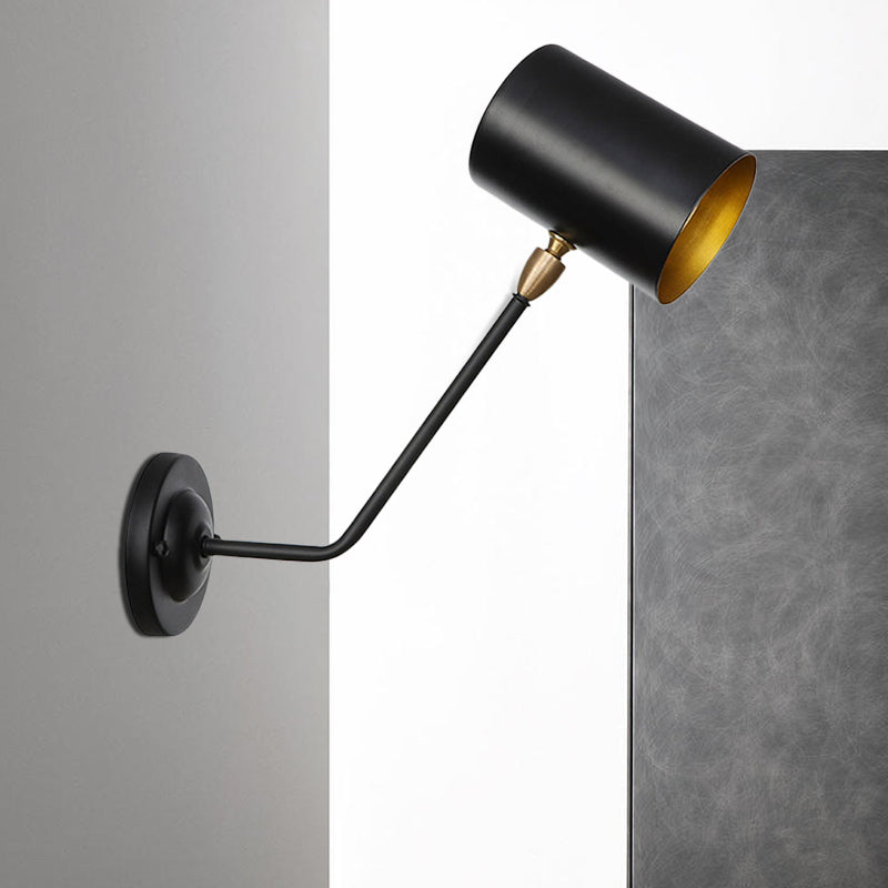 Avtoit | Metal cylindrical wall lamp sconce industrial 6"/10" high 1-light bedroom wall lamp fixture in black with sloping arm