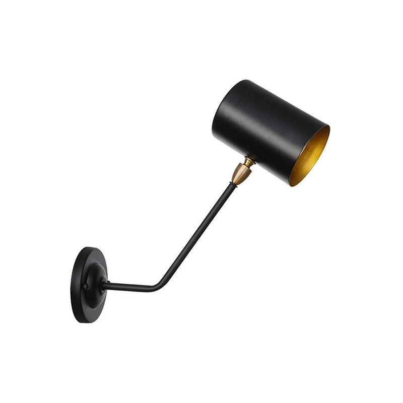 Avtoit | Metal cylindrical wall lamp sconce industrial 6"/10" high 1-light bedroom wall lamp fixture in black with sloping arm
