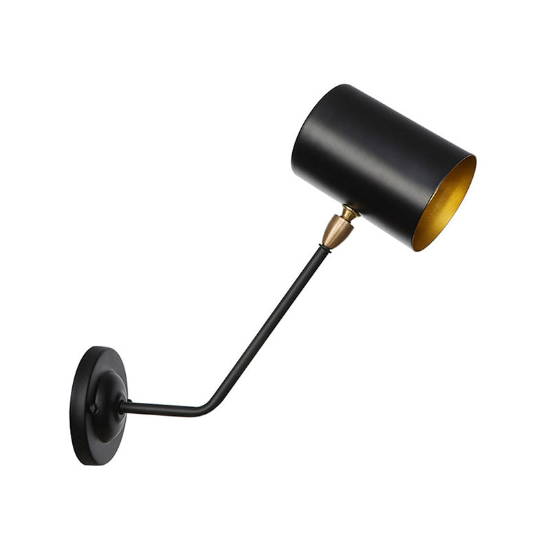 Avtoit | Metal cylindrical wall lamp sconce industrial 6"/10" high 1-light bedroom wall lamp fixture in black with sloping arm