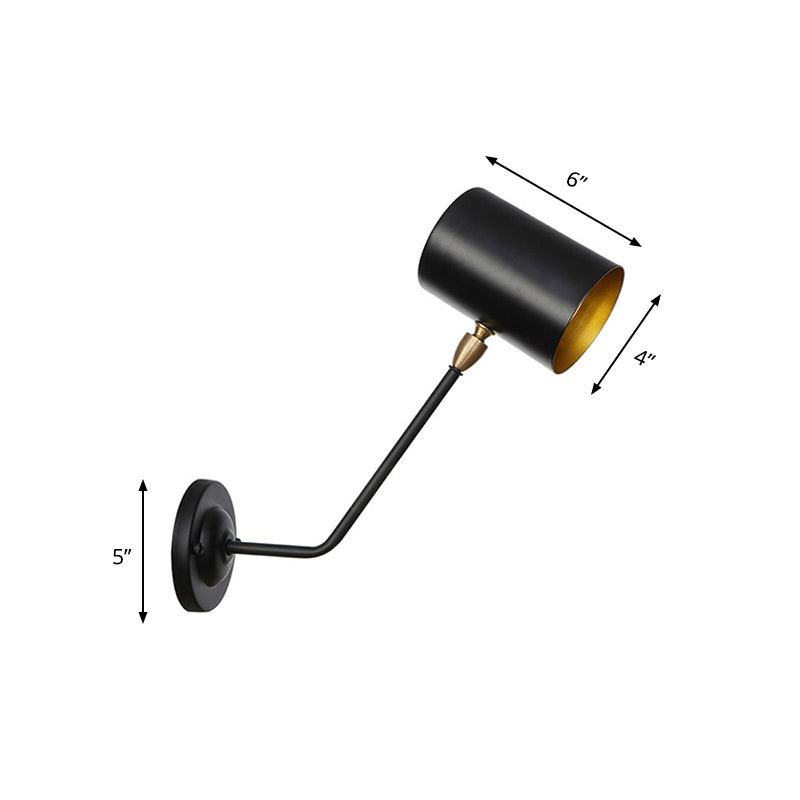 Avtoit | Metal cylindrical wall lamp sconce industrial 6"/10" high 1-light bedroom wall lamp fixture in black with sloping arm