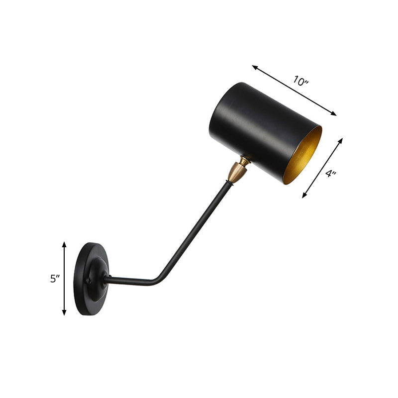 Avtoit | Metal cylindrical wall lamp sconce industrial 6"/10" high 1-light bedroom wall lamp fixture in black with sloping arm