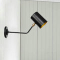 Avtoit | Right Angle Arm Iron Wall Light Vintage 1-Light Study Room Wall Mount Fixture in Black with Cylinder Shade, 6"/10" H