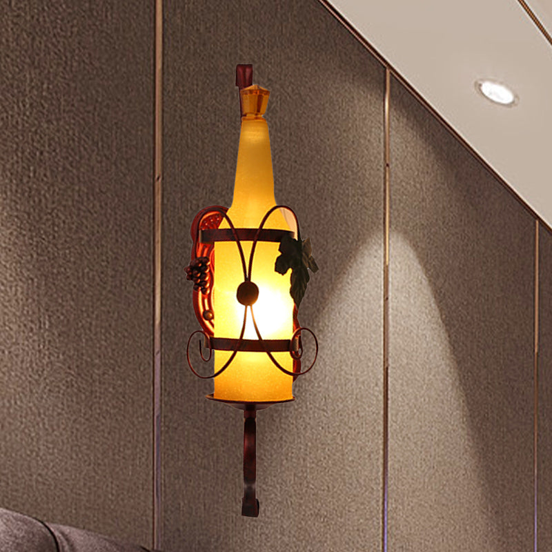 Avtoit | 1 Head Bottle Wall Light Vintage Copper Yellow Glass Wall Mount Lamp Fixture with Wine Rack Design