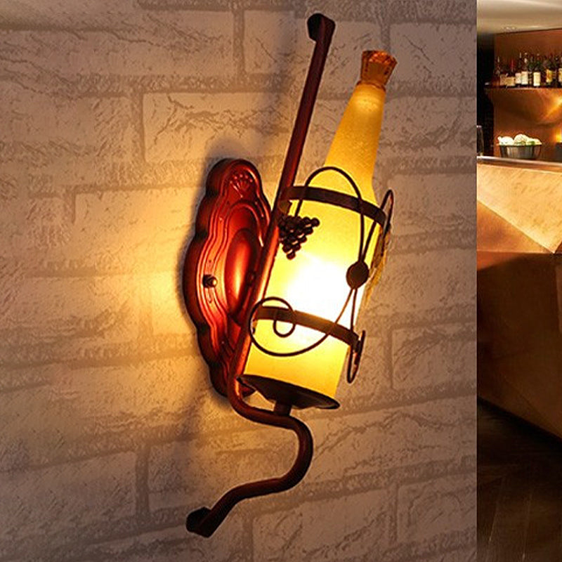 Avtoit | 1 Head Bottle Wall Light Vintage Copper Yellow Glass Wall Mount Lamp Fixture with Wine Rack Design