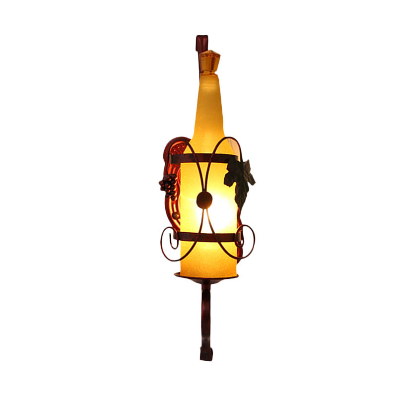 Avtoit | 1 Head Bottle Wall Light Vintage Copper Yellow Glass Wall Mount Lamp Fixture with Wine Rack Design
