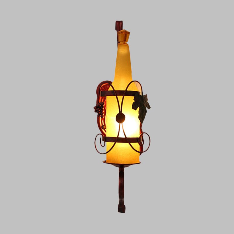 Avtoit | 1 Head Bottle Wall Light Vintage Copper Yellow Glass Wall Mount Lamp Fixture with Wine Rack Design