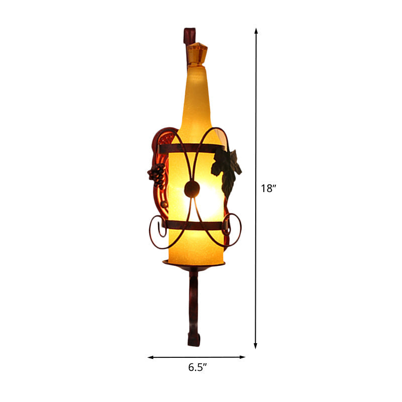 Avtoit | 1 Head Bottle Wall Light Vintage Copper Yellow Glass Wall Mount Lamp Fixture with Wine Rack Design