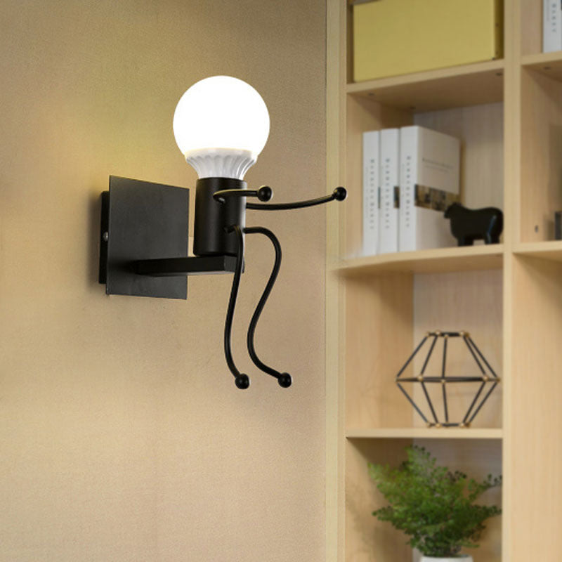 Avtoit | Black/White Human Shape Wall Lamp Art Deco Metallic 1/2-Cap Bedside Wall-mounted Lighting