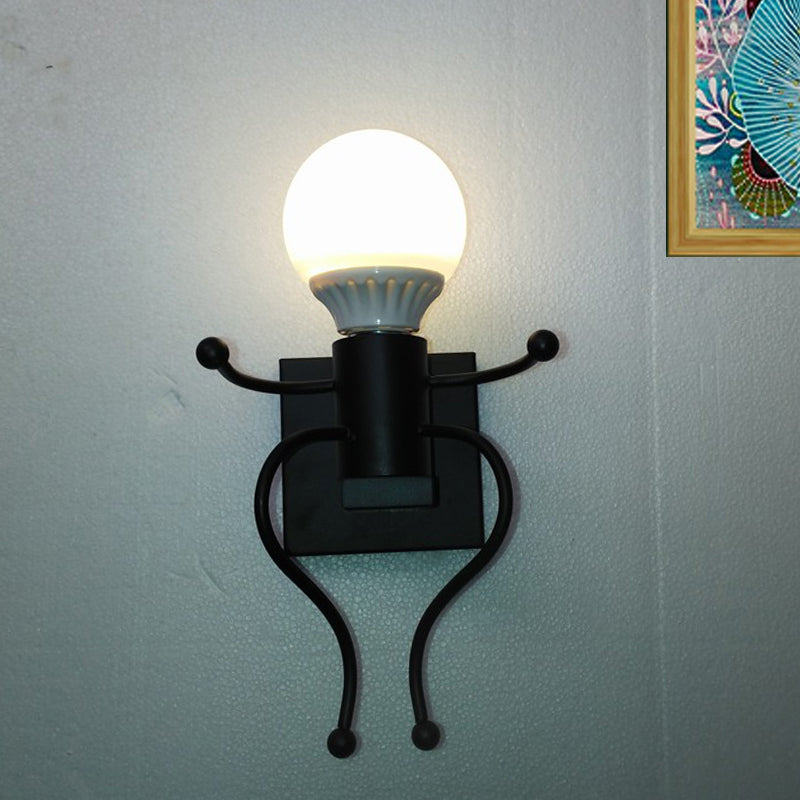Avtoit | Black/White Human Shape Wall Lamp Art Deco Metallic 1/2-Cap Bedside Wall-mounted Lighting