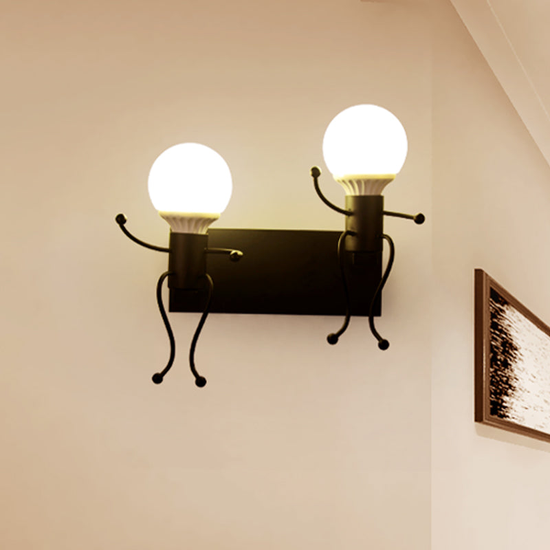 Avtoit | Black/White Human Shape Wall Lamp Art Deco Metallic 1/2-Cap Bedside Wall-mounted Lighting