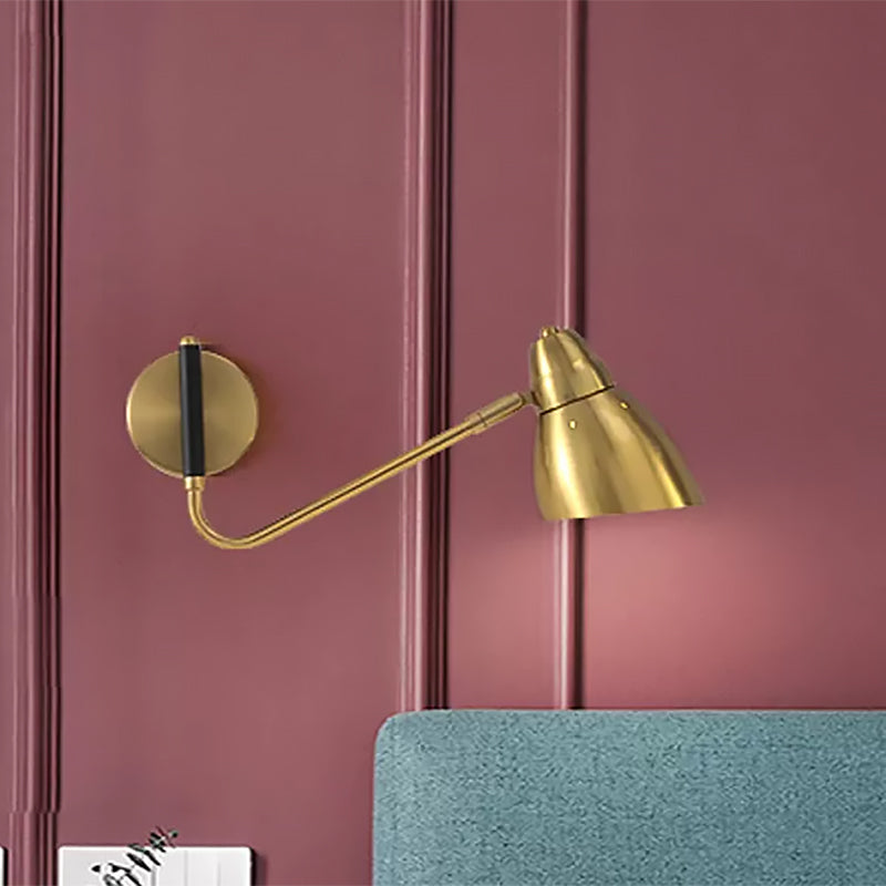 Avtoit | 1 Bulb Bedroom Wall Light Contemporary Gold Wall Mounted Lighting with Dome Metal Shade