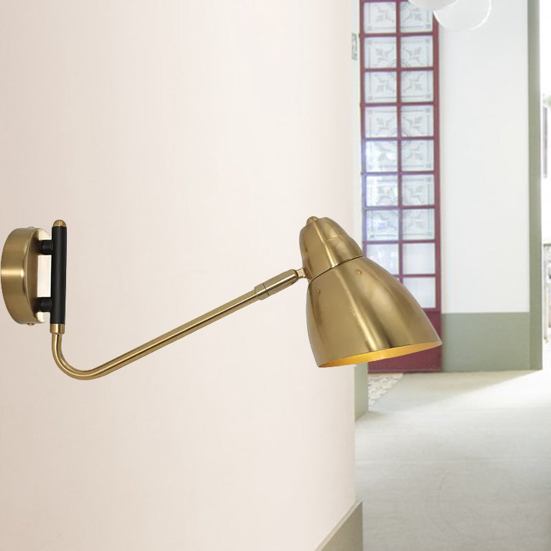 Avtoit | 1 Bulb Bedroom Wall Light Contemporary Gold Wall Mounted Lighting with Dome Metal Shade