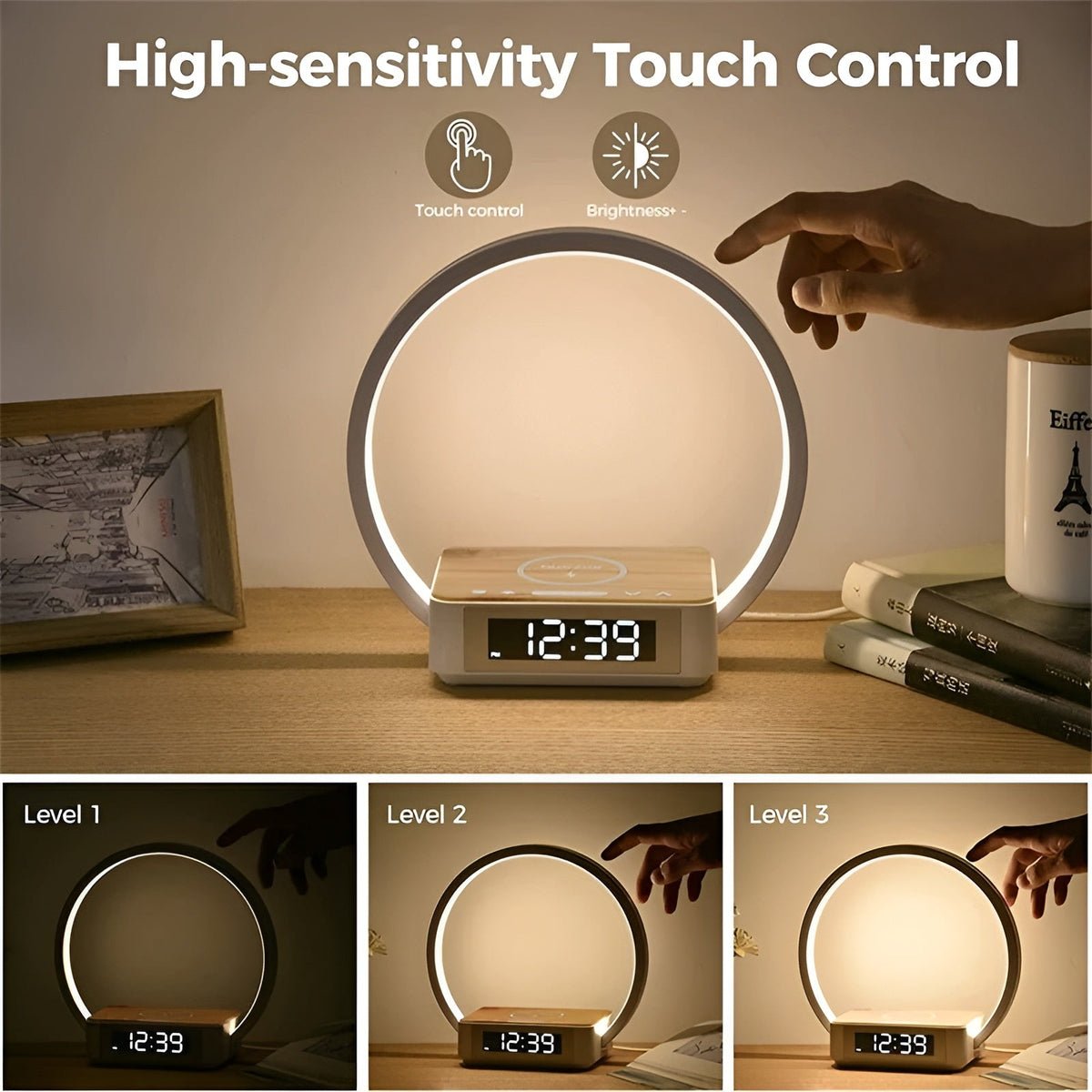 Avtoit | GlowMax 3-in-1 LED Table Lamp – Wireless Charger, Alarm Clock & Touch Control