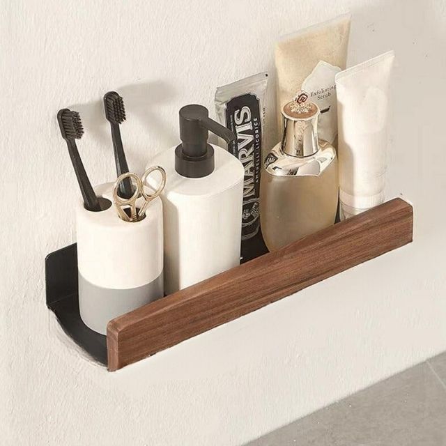 Avtoit | Solid Wood Bathroom Shelf – No-Drill Wall-Mounted Organiser Rack