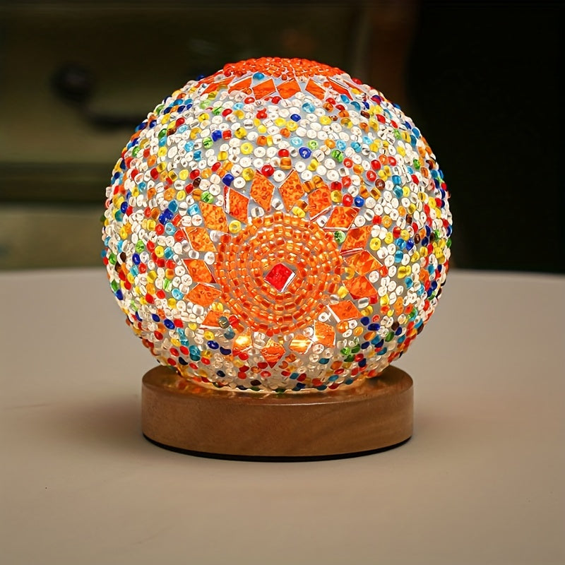 Avtoit | Mosaic glass ball table lamp with wooden base - Turkish Moroccan inspired